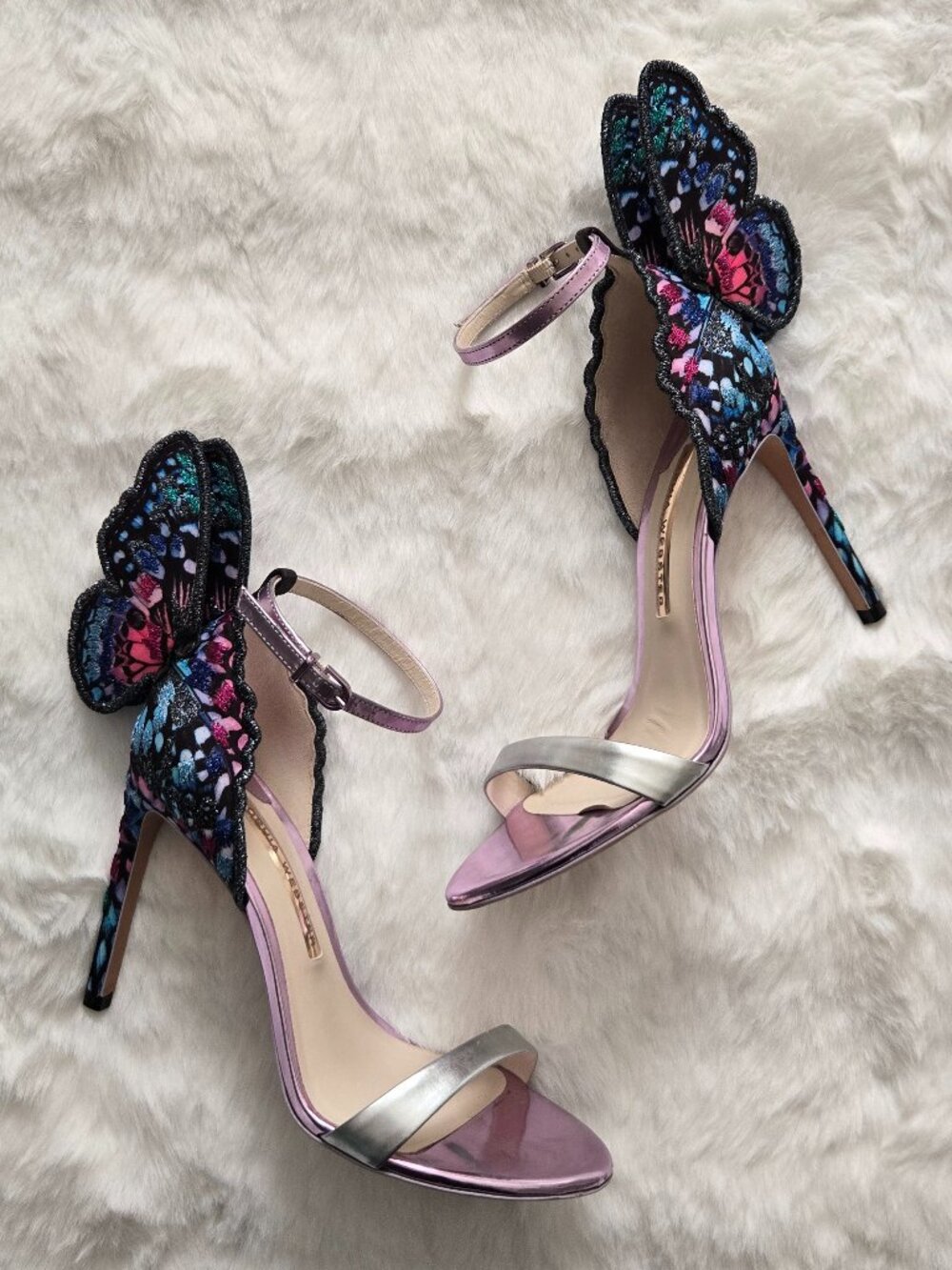 Sophia Webster Silver and Blue Chiara Embroidery Sandals Size EU 37‎